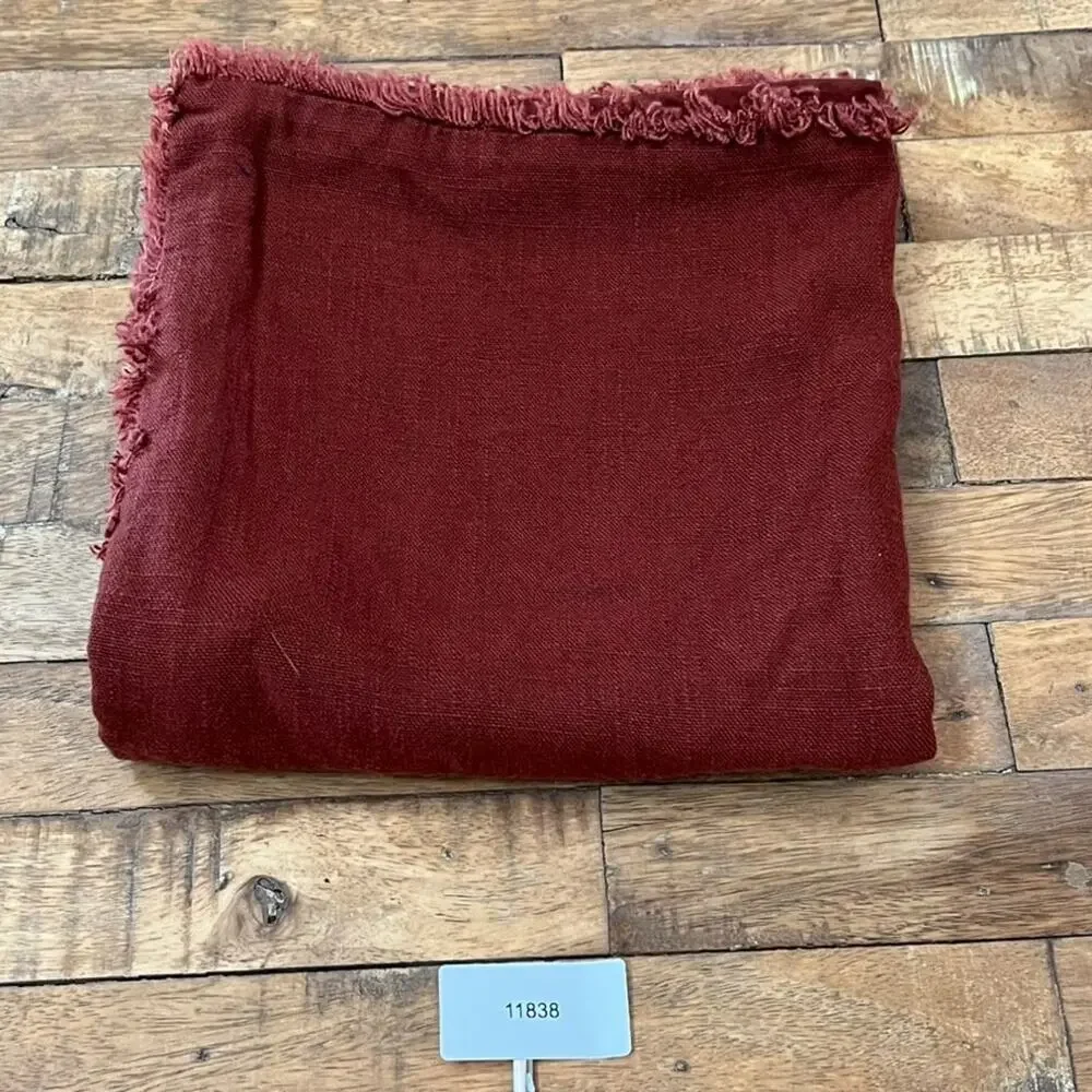 CASALUNA Linen Blend King Pillow Sham Burnt Orange Raw Edge